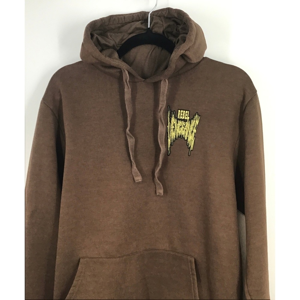 Rebel Brown Graphic Pullover Hoodie Skeleton Rider Back Patch Embroidered Logo L